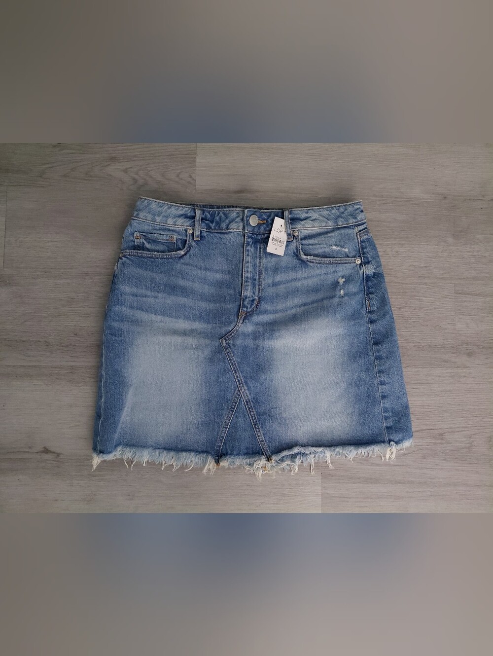 LOFT Light Wash Distressed Denim Mini Skirt